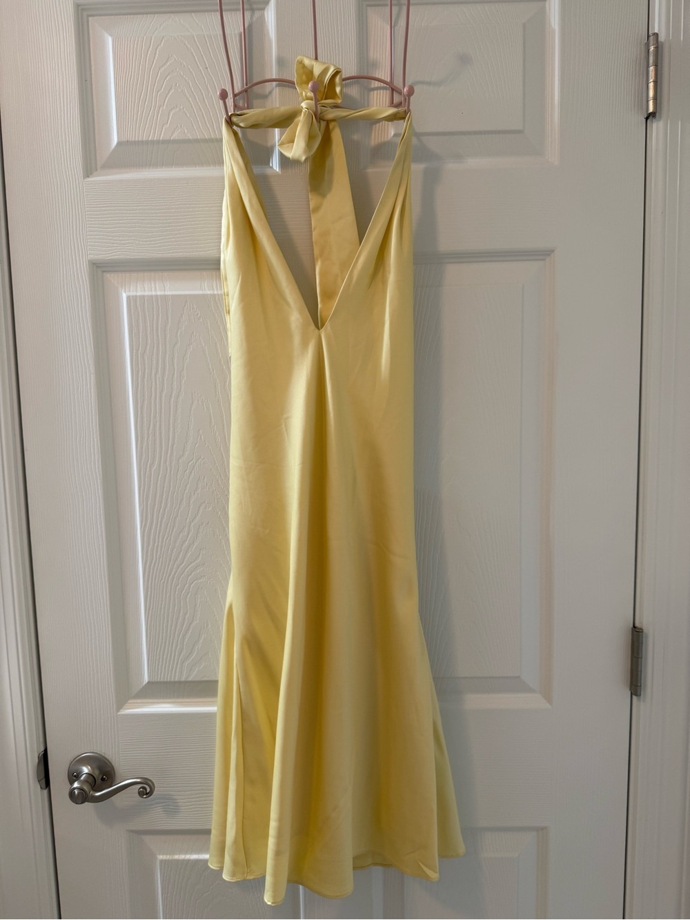 Wild Fable Yellow Halter Satin Midi Dress - Elegant V-Neck